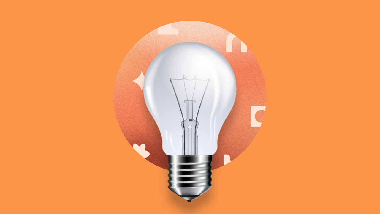 An illustration of a lightbulb like an idea against an orange background